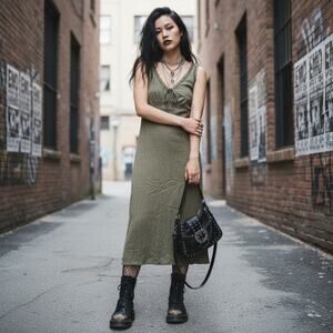 Urban Social Lace Trim Green Midi Dress Whimsygoth Fairy Sleeveless Women's - S